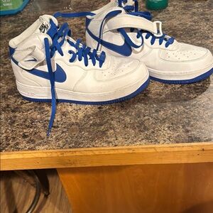 Nike White and Blue Nike Air Force one size 9 1/2